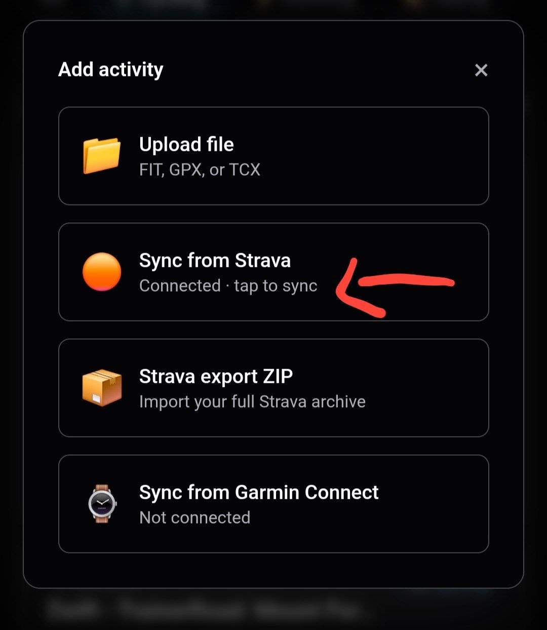 Sync from Strava